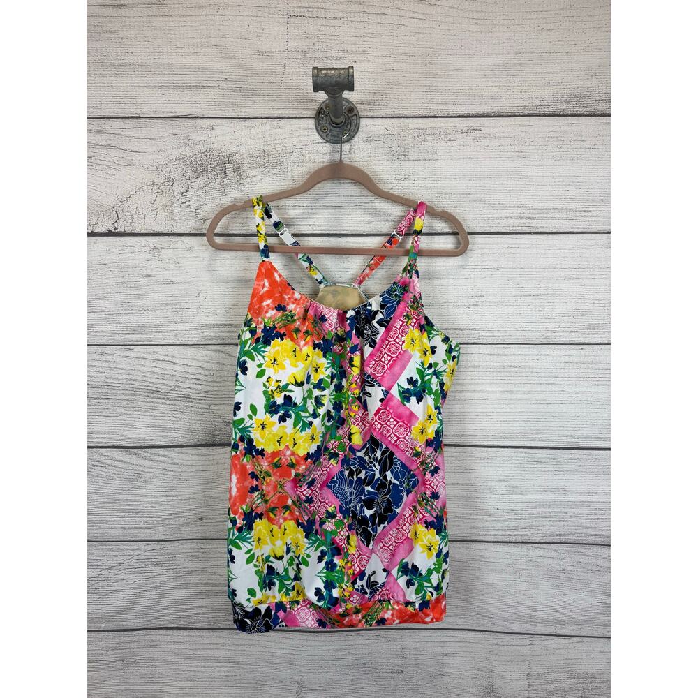 Floral Patchwork Women’s Bikini Tankini Top - Pink Multi